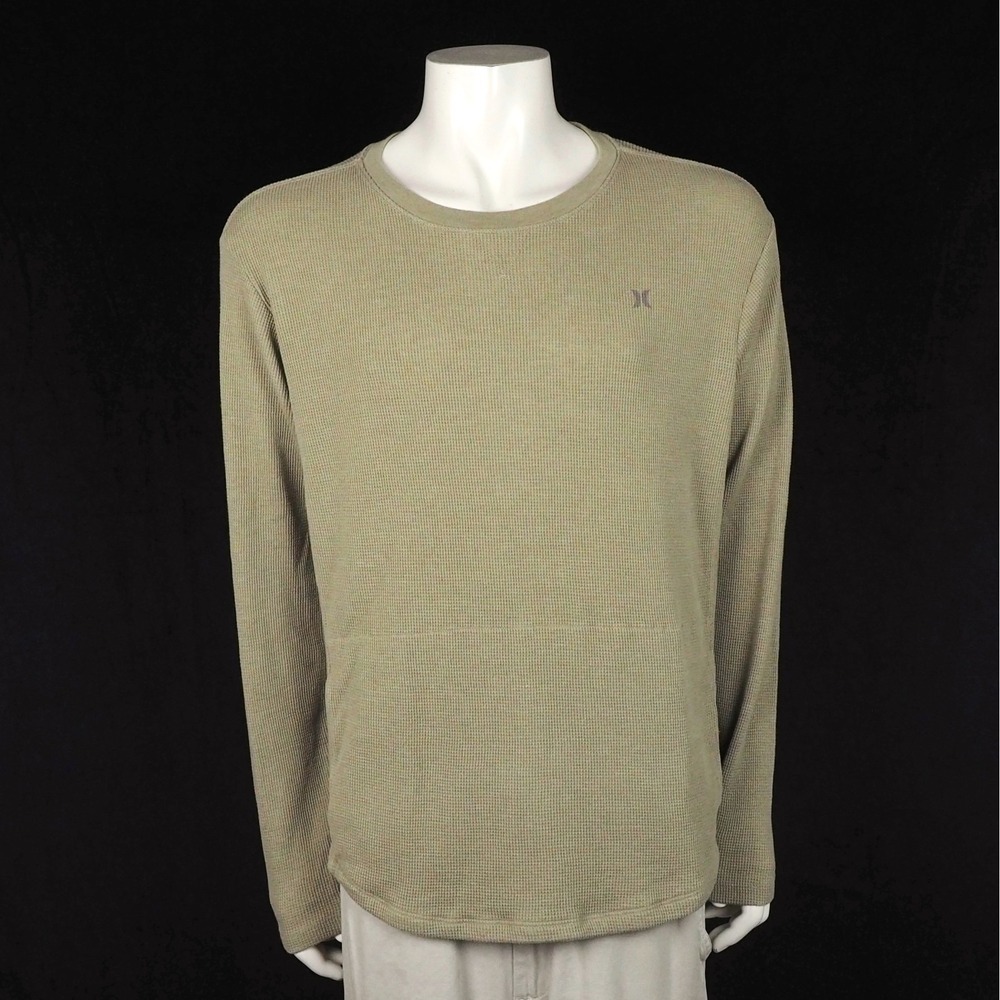 Hurley Seaside Thermal Long Sleeve Tee Shirt Mens XL Heather Khaki Brown Stretch